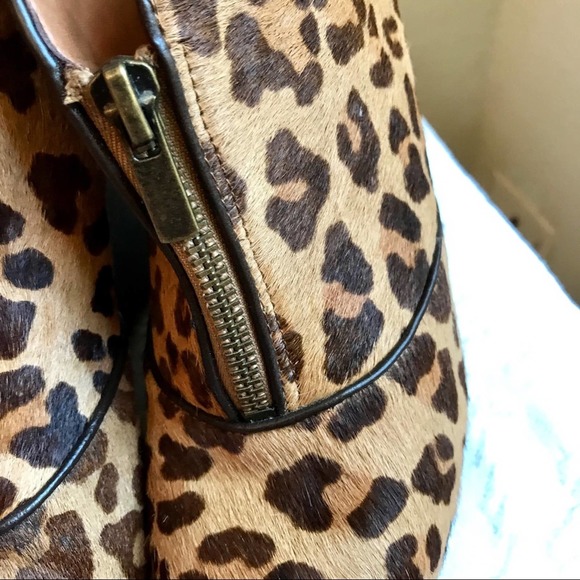 Hive & Honey Leopard Print Cow Hair Leather Wedge Heel Ankle Bootie w/ Zip 8 - Picture 5 of 10